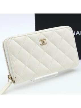 Chanel Quilted Zip Around Wallet Caviar Leather